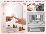 Kids Dressing Table, Kids Vanity Table and Chair Set with Tri-Folding Mirror, 2 Drawers, 2 Cabinets T3398P548791