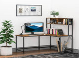 L Shaped Desk with Book Shelf, Industrial Corner Computer Desk, Writing Table with Steel Frame for T3398P329540