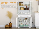 Kitchen Cupboard, Freestanding Storage Cabinet with 2 Adjustable Shelves, Drawer and Glass Door for T3398P378028