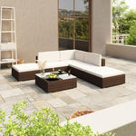 ZNTS 6 Piece Garden Lounge Set with Cushions Poly Rattan Brown 41268