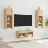 4 Piece TV Wall Cabinets with LED Lights Sonoma Oak 3216578