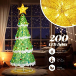 ZNTS 6FT Lighted Christmas Tree Yard Decorations, Pre-lit Pull Up Christmas Tree with 200 LED Warm White 12654124