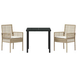 Garden Dining Set with Cushion 3 pcs Beige Poly Rattan 3379891