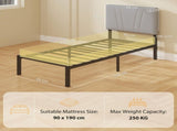 3FT Single Bed Frame with Upholstered Headboard and Underbed Storage, Black and Light Grey T3398P548762