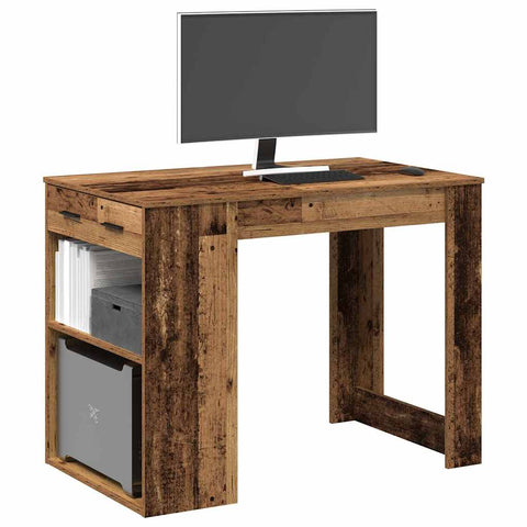 ZNTS Desk with Drawer and Shelf Old Wood 102x62x77.5 cm Engineered Wood 858693