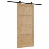 Sliding Door Natural and Black 93 x 202 cm Solid Pine Wood 3333346