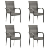 Dining Set Grey Solid acacia wood, PE rattan, Powder-coated steel 3067785