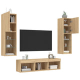 5 Piece TV Wall Units with LED Sonoma Oak Engineered Wood 3216606