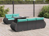 6 Piece Garden Sofa Set with Cushions Black Poly Rattan Acacia 3326568