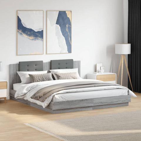 Bed Frame with LED without Mattress Grey Sonoma 180x200 cm Super King 3209994