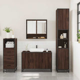 3 Piece Bathroom Furniture Set Brown Oak Engineered Wood 3301044