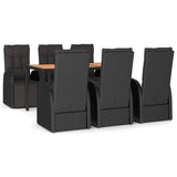 7 Piece Garden Dining Set Black Poly Rattan&Solid Wood Acacia 3157645