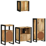 Bathroom Furniture Set 4 pcs Brown and Black Solid Mango Wood 3305634