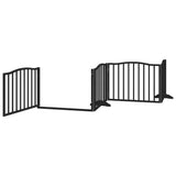 Dog Gate with Door Foldable 8 Panels Black 640 cm Poplar Wood 3155626