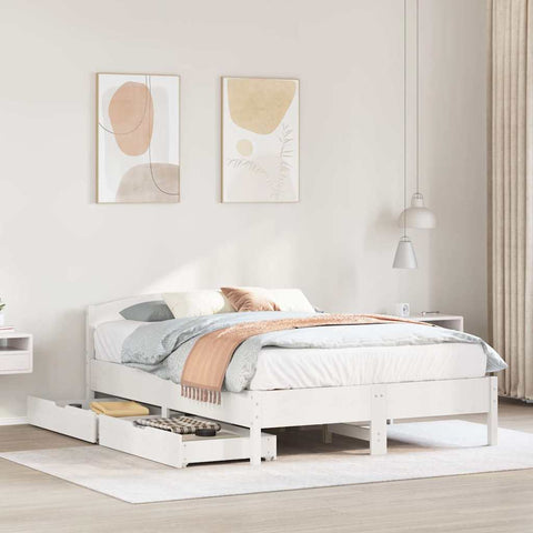 ZNTS Bed Frame without Mattress White 120x190 cm Small Double Solid Wood Pine 3301840