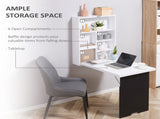 Folding Wall-Mounted Drop-Leaf Table, Convertible Wall Table With Chalkboard and Storage Shelf, T3398P329947