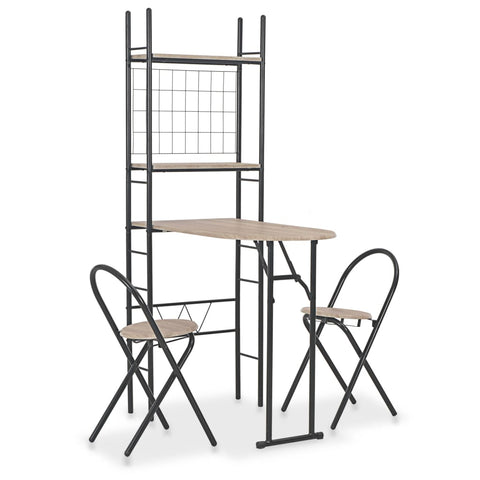 3 Piece Folding Dining Set with Storage Rack MDF and Steel 284406