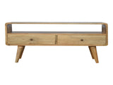 Solid Wood Curved Oak-ish Media Unit, 2 Drawers and Open Slot, Brown B2743P403014