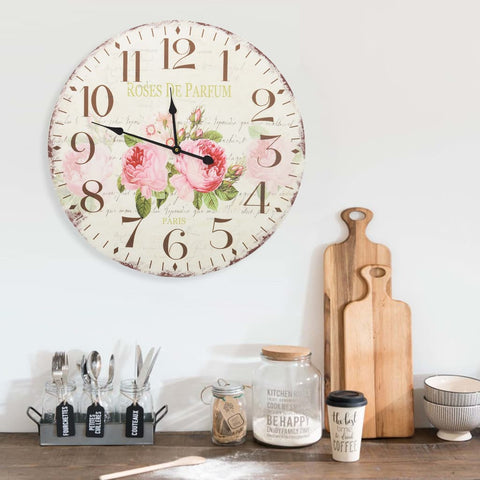 ZNTS Vintage Wall Clock Flower 60 cm 325177