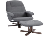 Linen Swivel Recliner Chair with Footstool, Upholstered Reclining Armchair with Wooden Base for T3398P344144