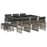 11 Piece Garden Dining Set with Cushions Grey Poly Rattan 3210788