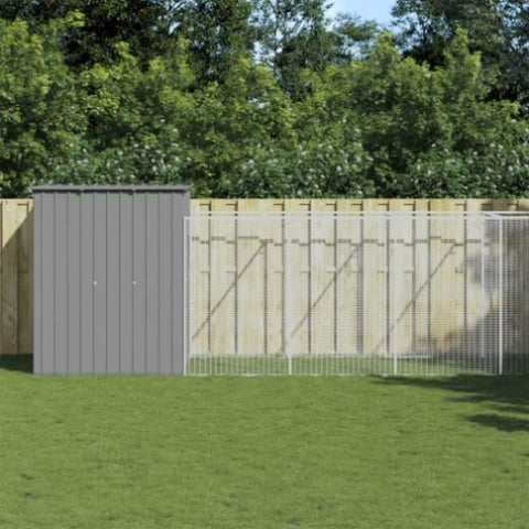 Dog House with Run Light Grey 165x1067x181 cm Galvanised Steel 3189107