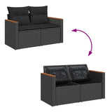 5 Piece Garden Sofa Set with Cushions Black Poly Rattan Acacia 3327429