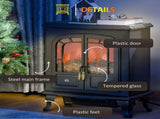 Electric Fireplace Stove Heater LED Fire Flame Effect, Double Door, Freestanding & Portable T3398P422903