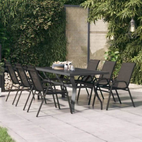 Garden Table Grey and Black 180x80x70 cm Steel and Glass 318771