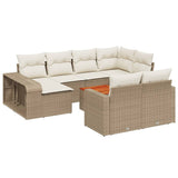 ZNTS 11 Piece Garden Sofa Set with Cushions Beige Poly Rattan 3228918