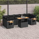 8 Piece Garden Sofa Set with Cushions Black Poly Rattan Acacia 3327569