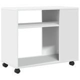 Side Table with Wheels White 70x35x60 cm Engineered Wood 853146