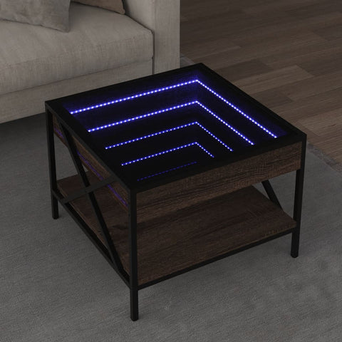 ZNTS Coffee Table with Infinity LED Brown Oak 50x50x38 cm 847701