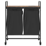 Laundry Basket 2 Compartments with Wheels Smoked Oak 859097