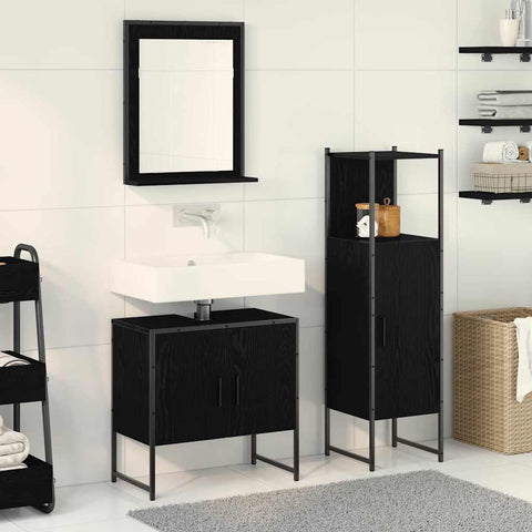Bathroom Furniture Set with Door 3 pcs Black 33 x 33 x 102.5 cm 3334359