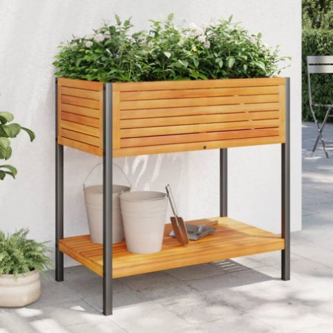 ZNTS Garden Planter with Shelf 80x45x80 cm Solid Wood Acacia and Steel 367617