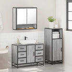 ZNTS 3 Piece Bathroom Furniture Set Grey Sonoma Engineered Wood 3300993