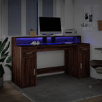 Desk with LED Lights Brown Oak 160x55x91 cm Engineered Wood 3309435