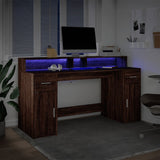 Desk with LED Lights Brown Oak 160x55x91 cm Engineered Wood 3309435