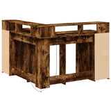 Desk with LED Lights Smoked Oak 130x130x91 cm Engineered Wood 3309451