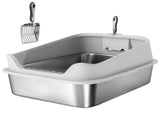XXL Stainless Steel Cat Litter Box with High Sides, Metal Scoop, 70 x 50 x 30 cm T3398P376108
