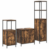 Bathroom Furniture Set with Shelf 3 pcs Smoked Oak and Black 3328396