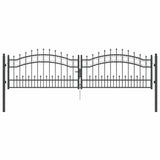 Fence Gate with Spear Top with Lock Grey 305 x 75 cm Steel 42009042