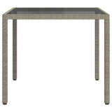 Garden Table 90x90x75 cm Tempered Glass and Poly Rattan Grey 316701
