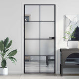 Interior Door Slim Black 93x201.5 cm Tempered Glass and Aluminium 155128