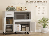 Rolling Kitchen Cart, Microwave Cabinet with Sliding Tray, Drawer, 3-Door Cupboards, Adjustable T3398P555846