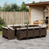 13 Piece Garden Dining Set with Cushions Brown Poly Rattan 3210681