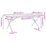 ZNTS Dining Table X-Frame 200x100x75 cm Solid Wood Pine and Steel 3282701