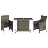 3 Piece Bistro Set with Cushions Grey Poly Rattan 365123