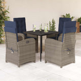 5 Piece Garden Dining Set with Cushions Grey Poly Rattan 3212431